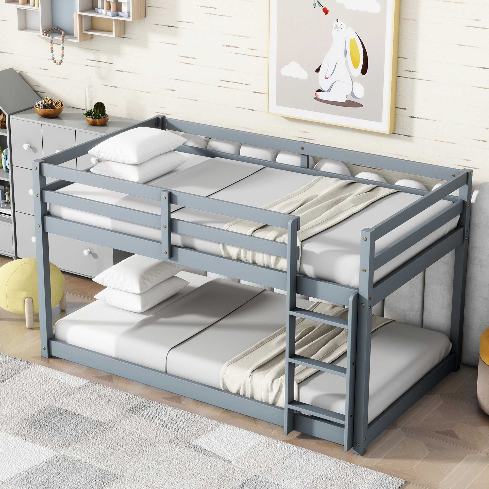 Latitude Run® Grey Solid Rubber Wooden Twin Over Loft Bed With ...