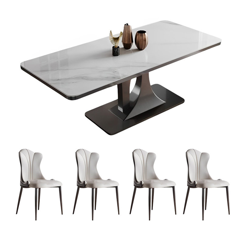 Rectangular rock plate dining table and chair set, 29.52"H x 62.99"L x 33.46"W