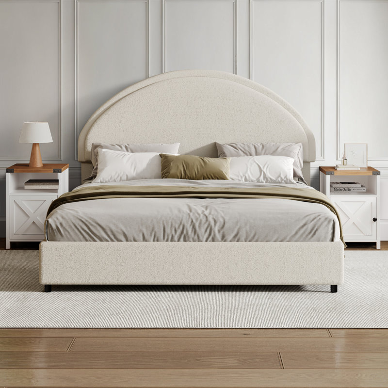 3 Piece Upholstered Bedroom Set, Queen, White/White