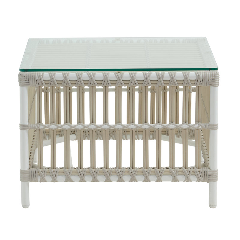 Table d'appoint Caroline, Blanc colombe, Avec verre