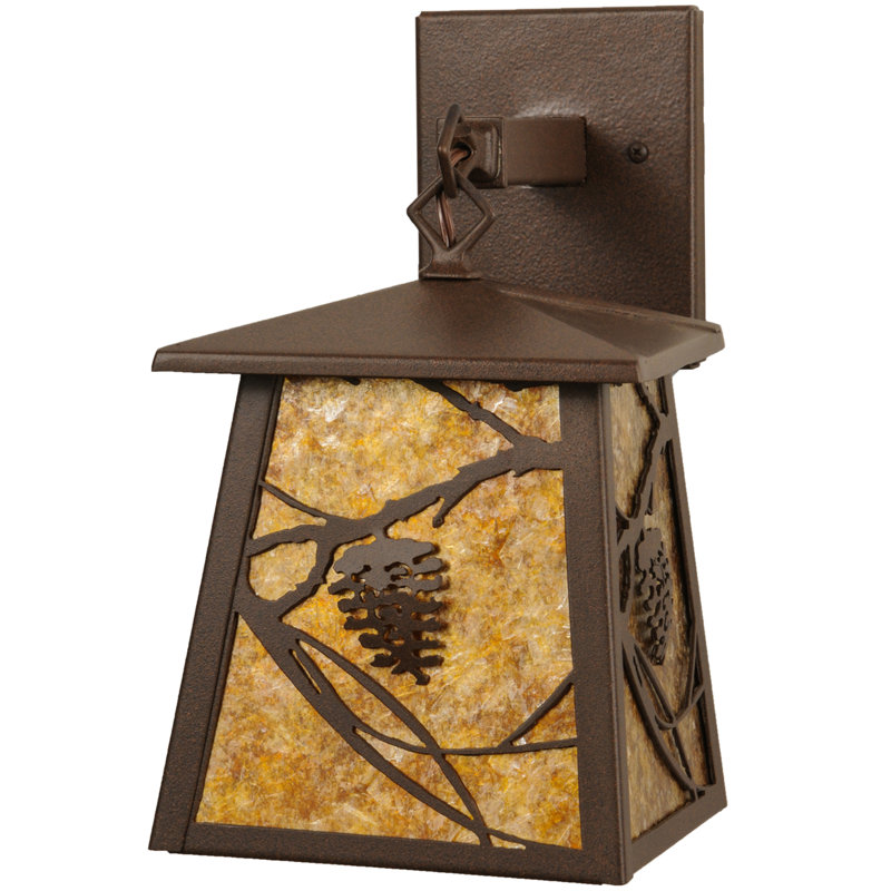 Rustic Lodge 1 - Light Outdoor Wall Lantern, Amber Mica, Cafe Noir