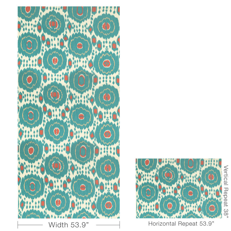 Louverne Mayenne Print 100% Linen Fabric, Aqua