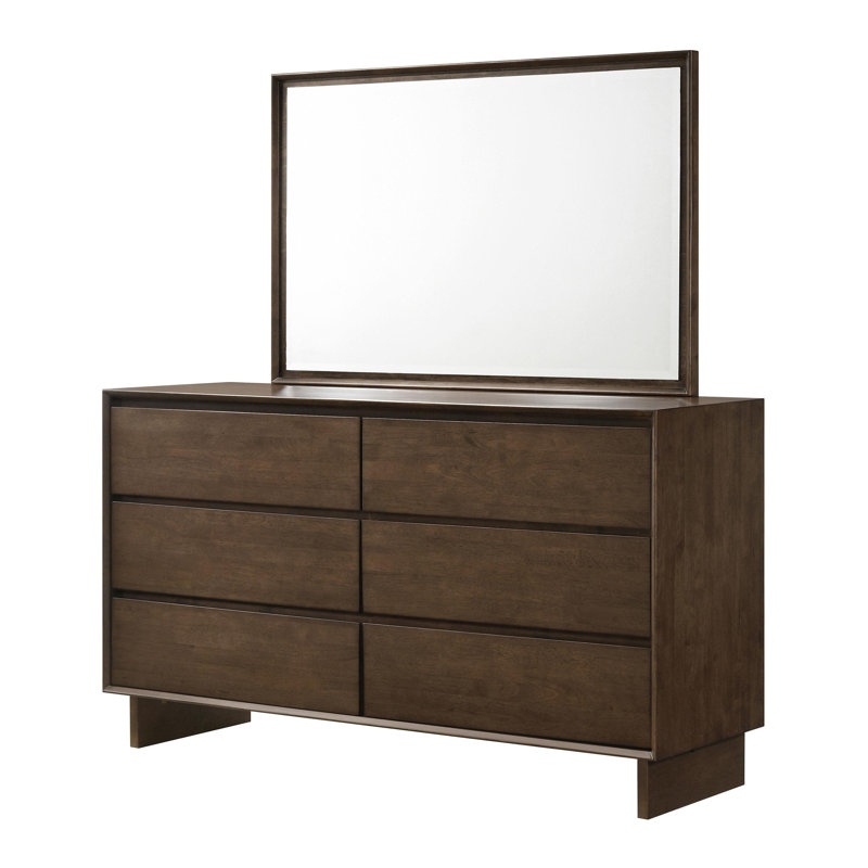 Commode 6 tiroirs et miroir brun chaud