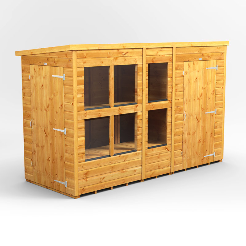 Powersheds 10 x 4ft Timber Tongue & Groove Pent Potting Shed Combi (includes 4ft Side Store)
