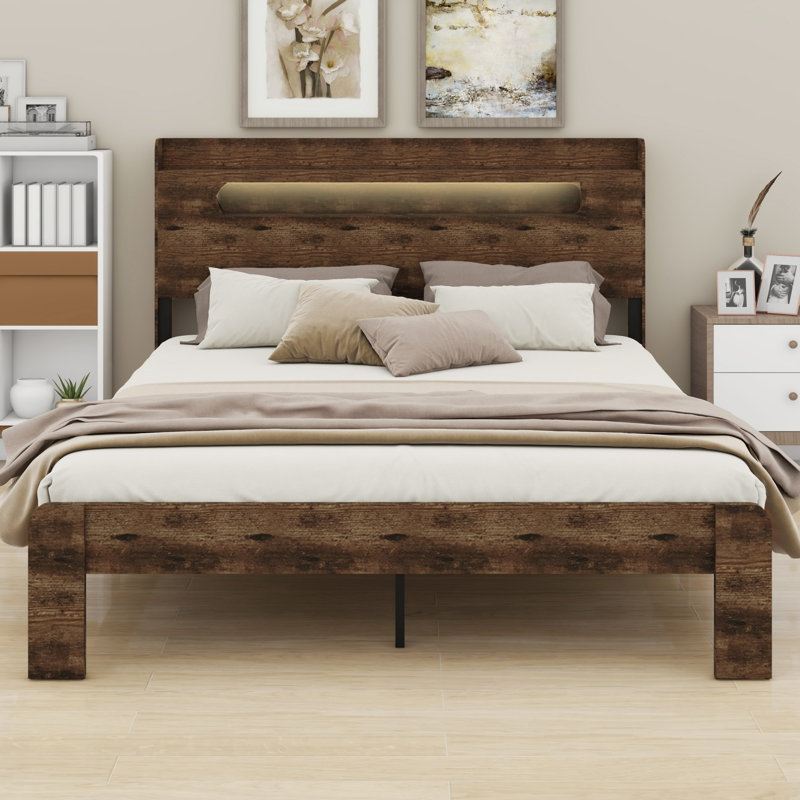 Tête de lit à DEL avec plateforme et grand rangement sous le lit et port USB, Queen