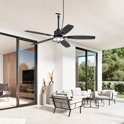 Ventilateur de plafond enfichable imperméable de 52 po avec lumière et télécommande Cissline pour patios et espaces couverts