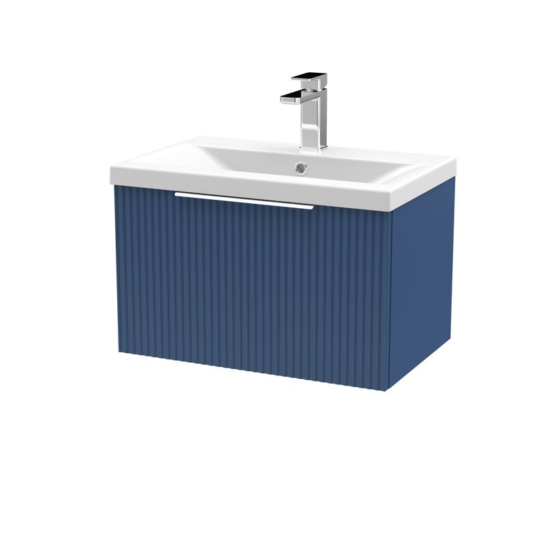 Fluted 610mm Single Bathroom Vanity with Drop In Vitreous China Basin, Satin Blue
