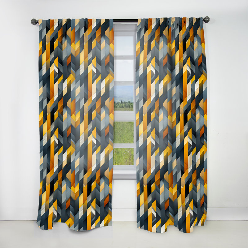 Motif géométrique industriel gris et jaune - Rideau obscurcissant géométrique abstrait - 1 panneau, L 52 po x L 90 po