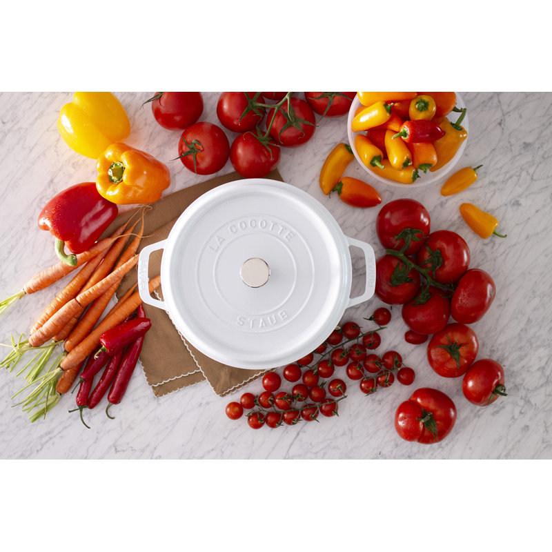 La Cocotte Cast Iron Round Cocotte, White, 5.5 quarts