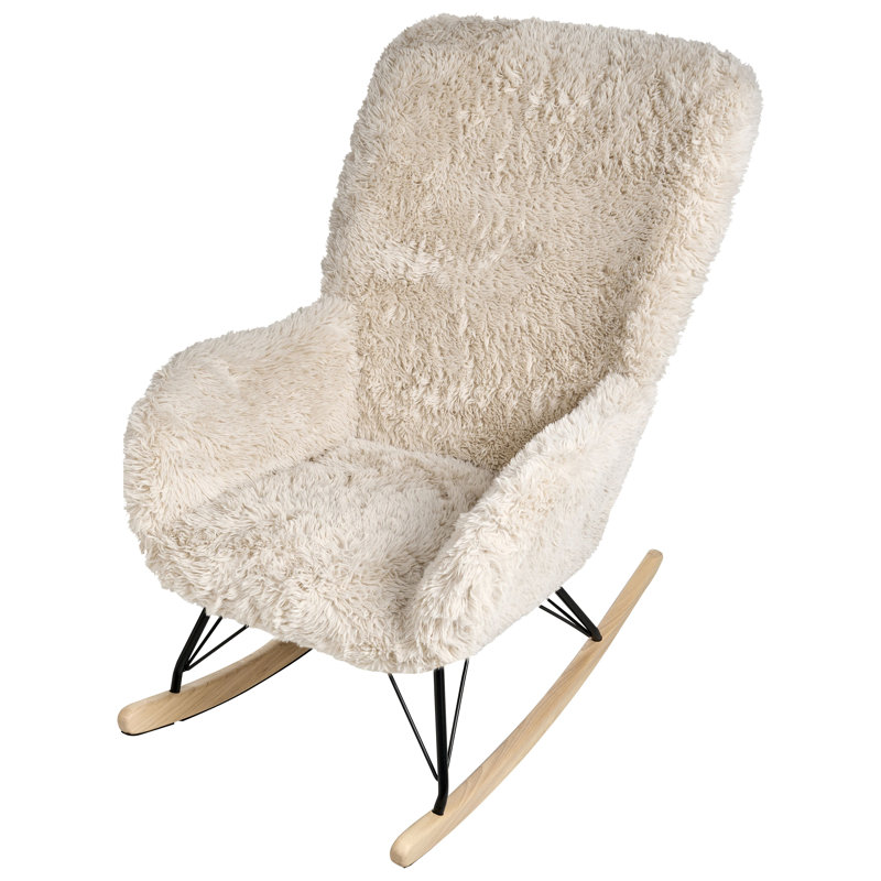 Fortuna Rocking Chair, Light Beige Faux Fur