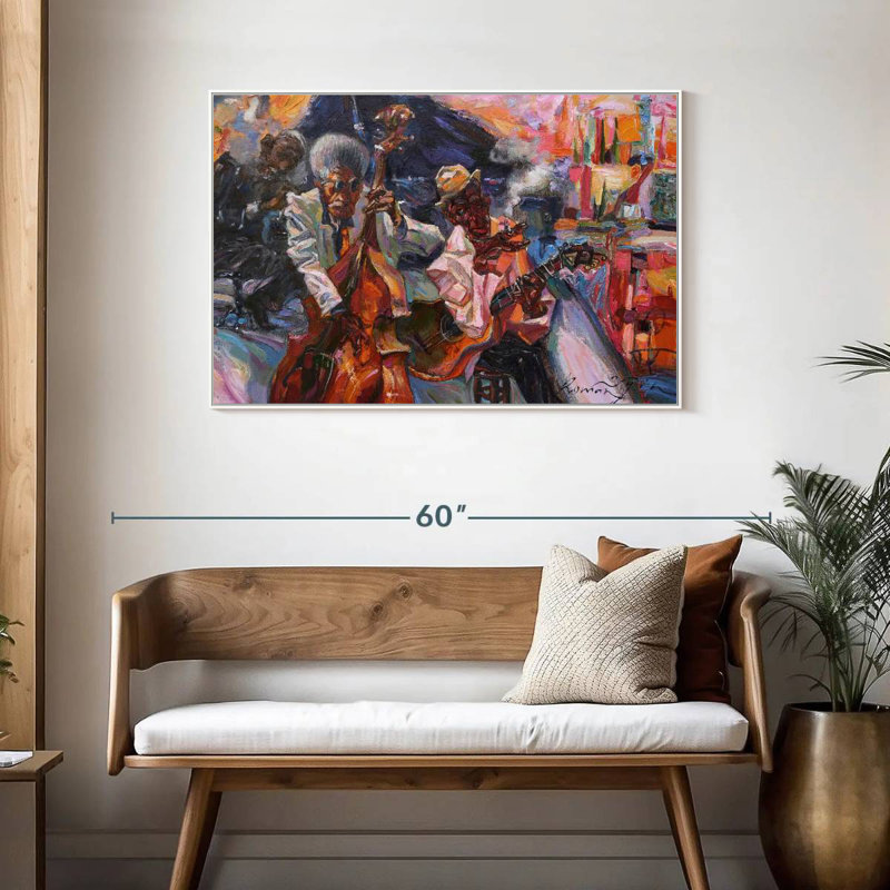 Jazz club jaune, Cadre flottant blanc, 43 po x 29 po