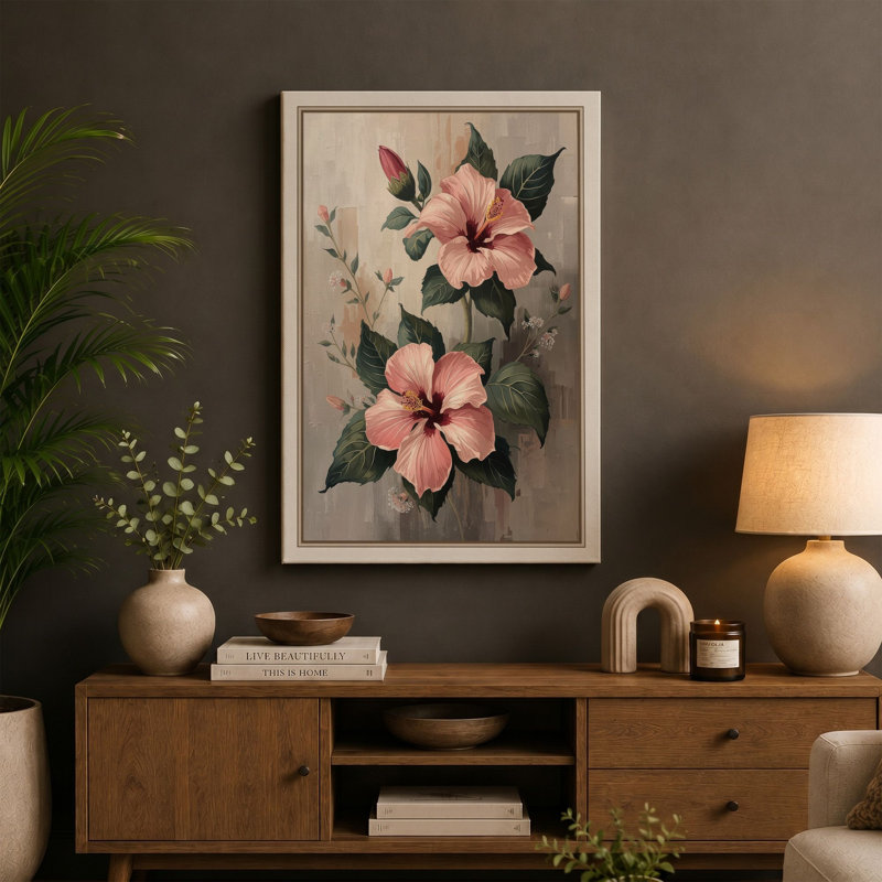 Hibiscus Study Botanical - Wrapped Canvas, 18x12 - 45.7 x 30.5 cm, Black Border