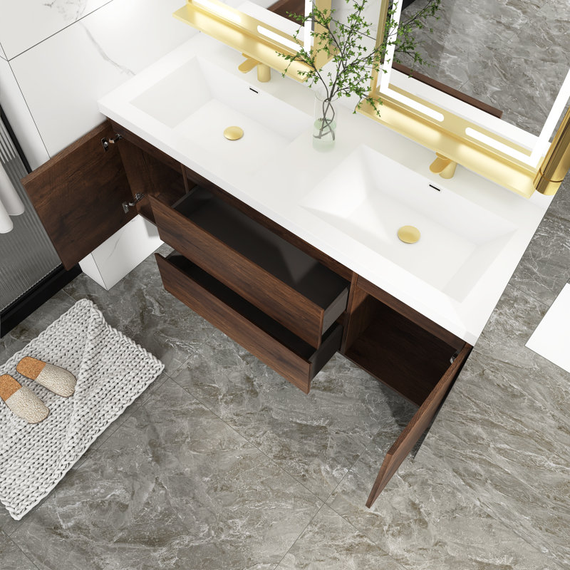 Ensemble de meuble-lavabo double 60 po avec dessus Gouin, Palissandre