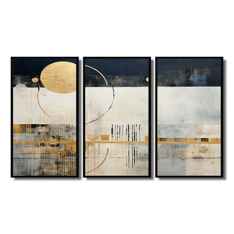 Pioche - ensemble d'art mural abstrait paysage, Cadre flottant noir, H 40 po x l 60 po x P 1 po