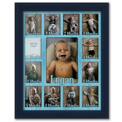 Personalized Baby First Year Picture Frame - Holds 12 Wallets and 1 5x7 Photo - 11x14