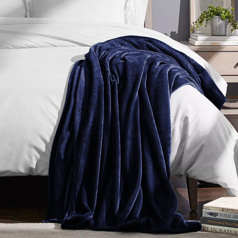 Plain Weave / Muslin Heated Throw Blanket, Single, Navy