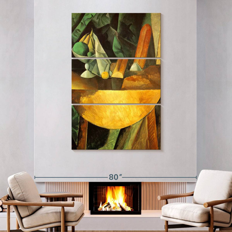 Avery pain et plat de fruits sur une table, H 74 po x l 48 po