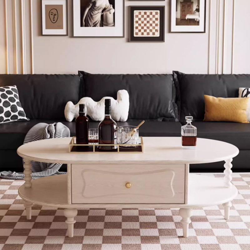 Retro high-end design solid wood coffee table, Cream