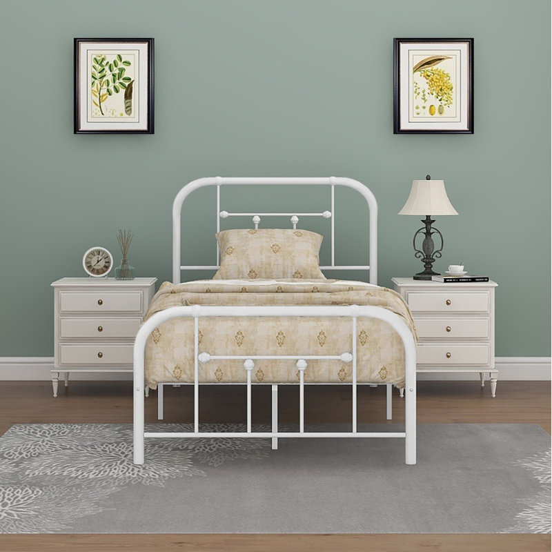 Nelya Metal Platform Bed, White, Twin