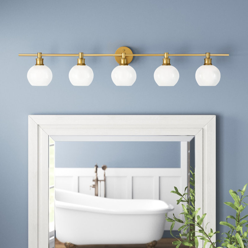 Éclairage pour meuble-lavabo en verre Drinkard, Doré, 5 Lights, Blanc givré