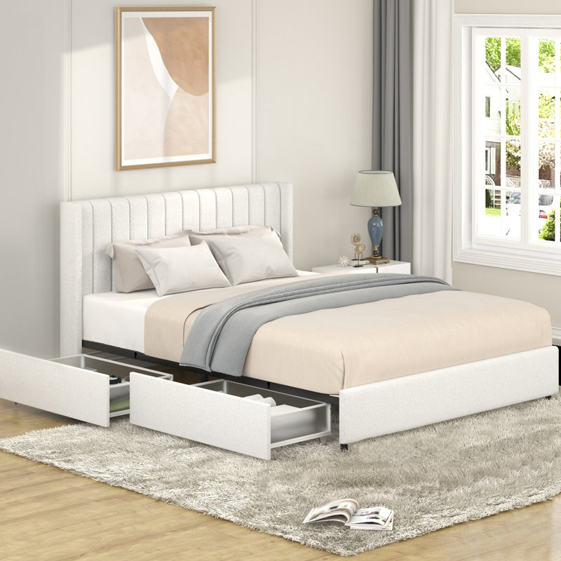 Aucun sommier nécessaire avec système 4 en métal et tissu 4 tiroirs Classic Boucle