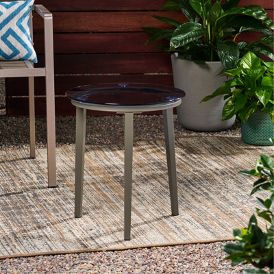 Table d'appoint grise pour l'extérieur avec galets en verre trempé, 15,71 po Profondeur x largeur 17,6 po, hauteur de 8,04 lb pour les espaces,