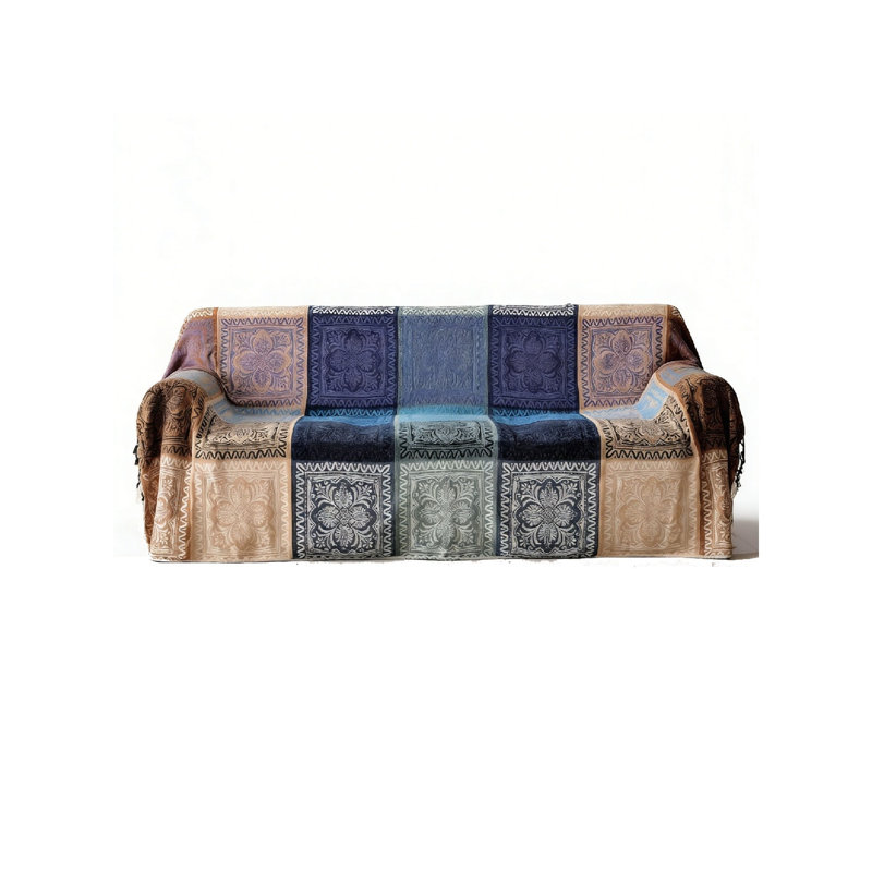 Box Cushion Sofa Slipcover, Polyester - Blue/Purple