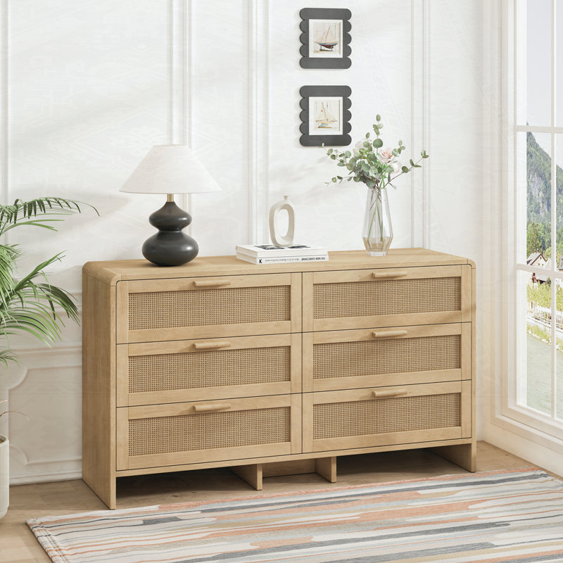 Console de rangement en rotin 6 tiroirs, Naturel