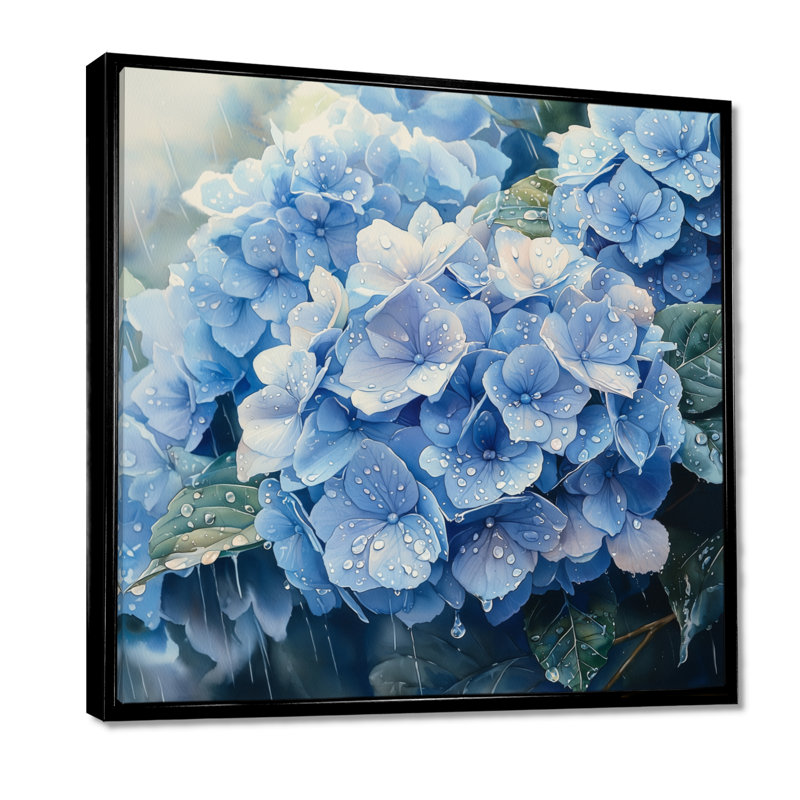 Hydrangeas in the Spring Rain I - Hydrangea, art mural, Impression encadrée flottante, Noir, noir, noir, noir