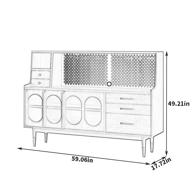 Simple Kitchen Cabinet Sideboard, Brown, 49.21" H x 59.06" W x 17.72" D