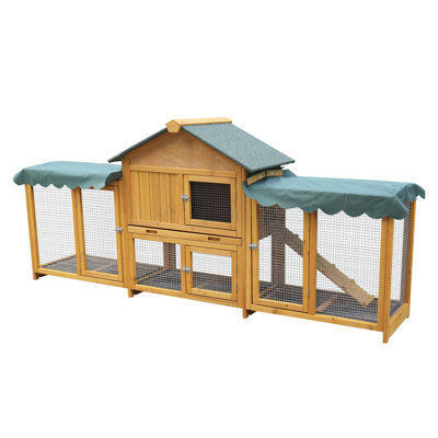 82" Extra Large Outdoor Rabbit Hutch with Waterproof Roof, Spacious Wooden Bunny Cage & Detachable Tray for Small Animals