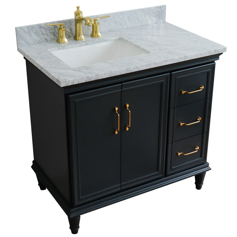 Ensemble de meuble-lavabo simple 37 po Lindisfarne, Gris foncé, Marbre de Carrare blanc
