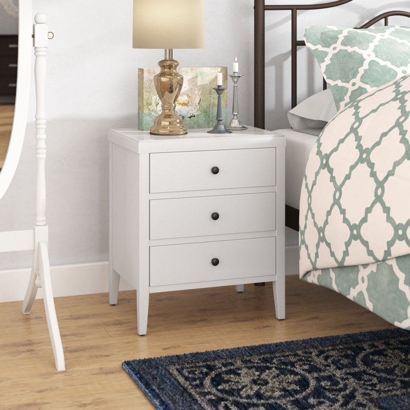 Table de chevet en bois Rushville, Blanc