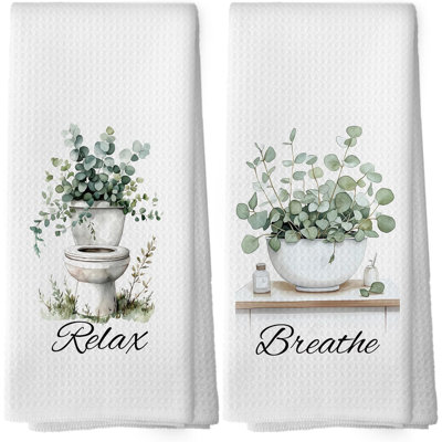 Sage Green Eucalyptus Hand Towels for Bathroom Spa, Rustic Farmhouse Sage Leaves Plant Kitchen Dish Tea Towels, Botanical Breathe Relax Toilet Bathroom Decor,Set of 2