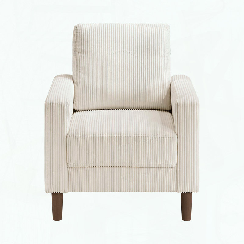 Chaise en velours côtelé avec accoudoirs sur rail, support à ressorts ensachés et pieds en faux bois, Beige