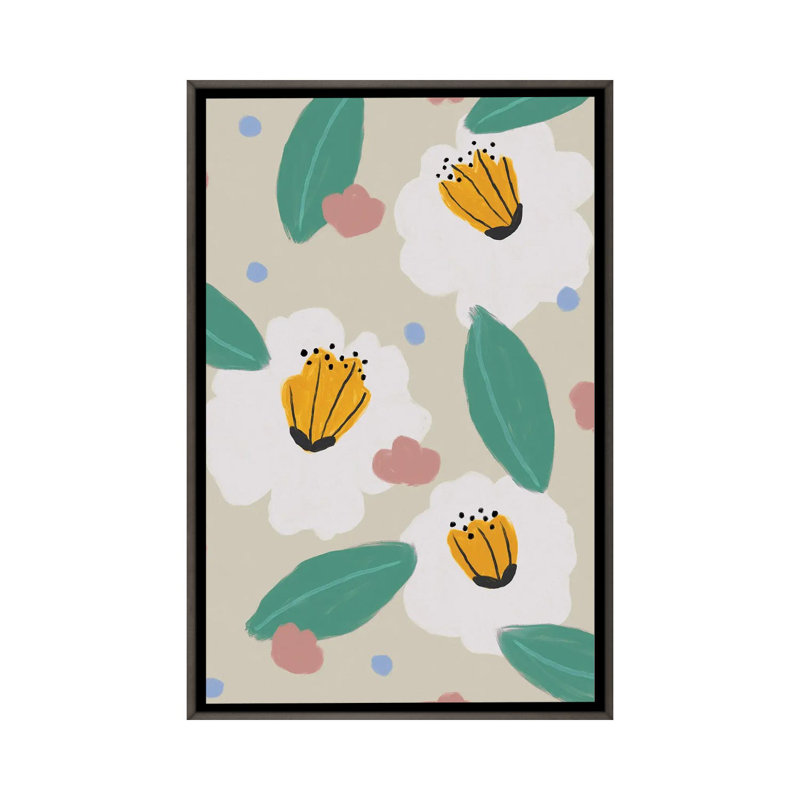 Pastel Florals - reproduction d'art murale - toile encadrée, 48" H x 32" W, Toile à cadre flottant sans passe-partout, Gris