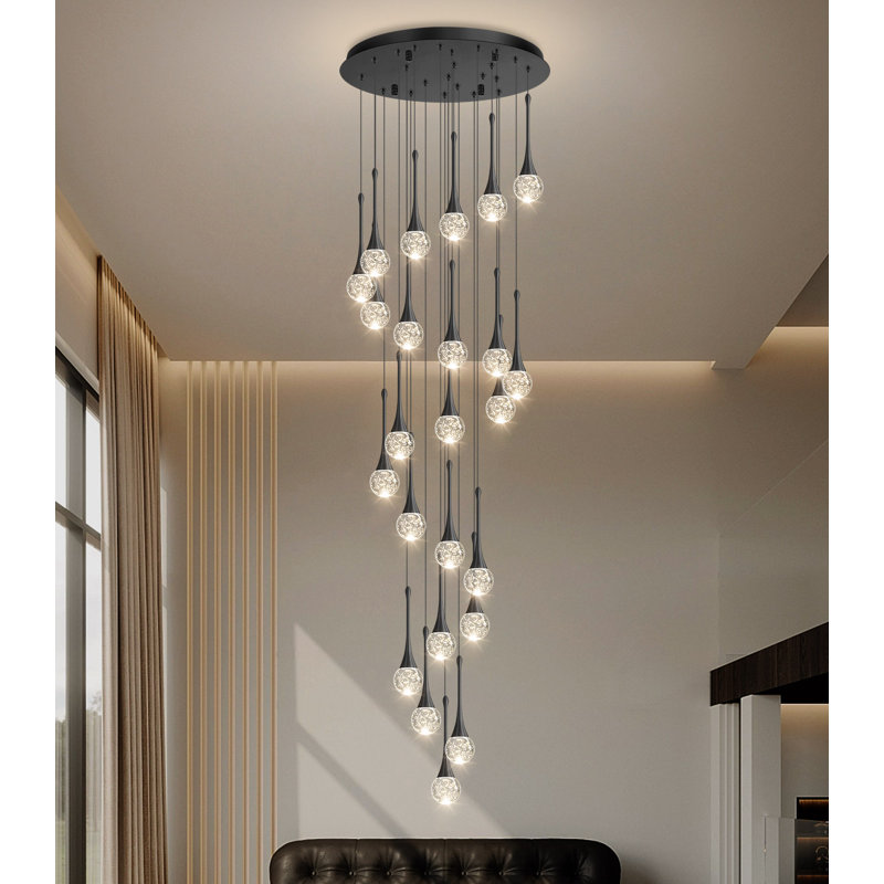 18-Light Glam Chandelier Led Dimmable Pendant Light, Matte Black, 24 Lights