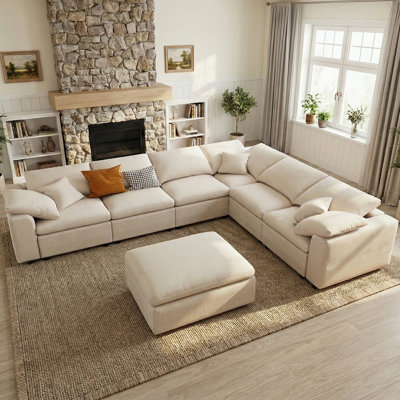 125" Chenille Modular Sectional Sofa 7-Piece Modern Oversized Cloud Corner Couch With Removable Ottoman