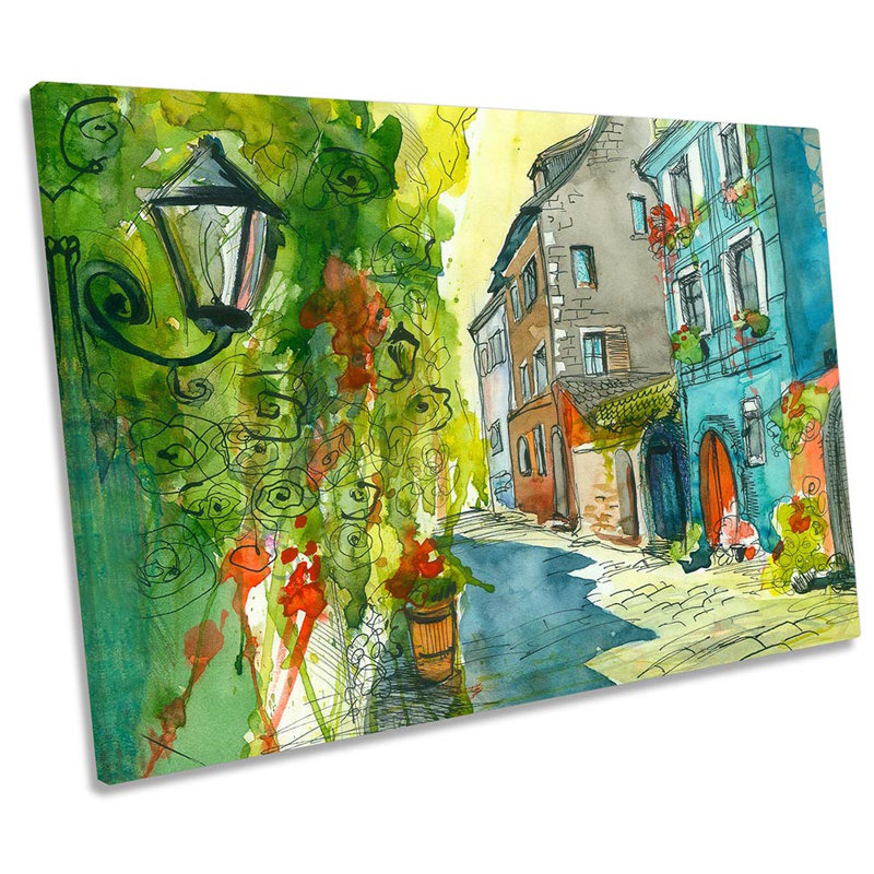 Mediterranean Village Repro - Wrapped Canvas Print, 81.3cm H x 121.9cm W x 4cm D