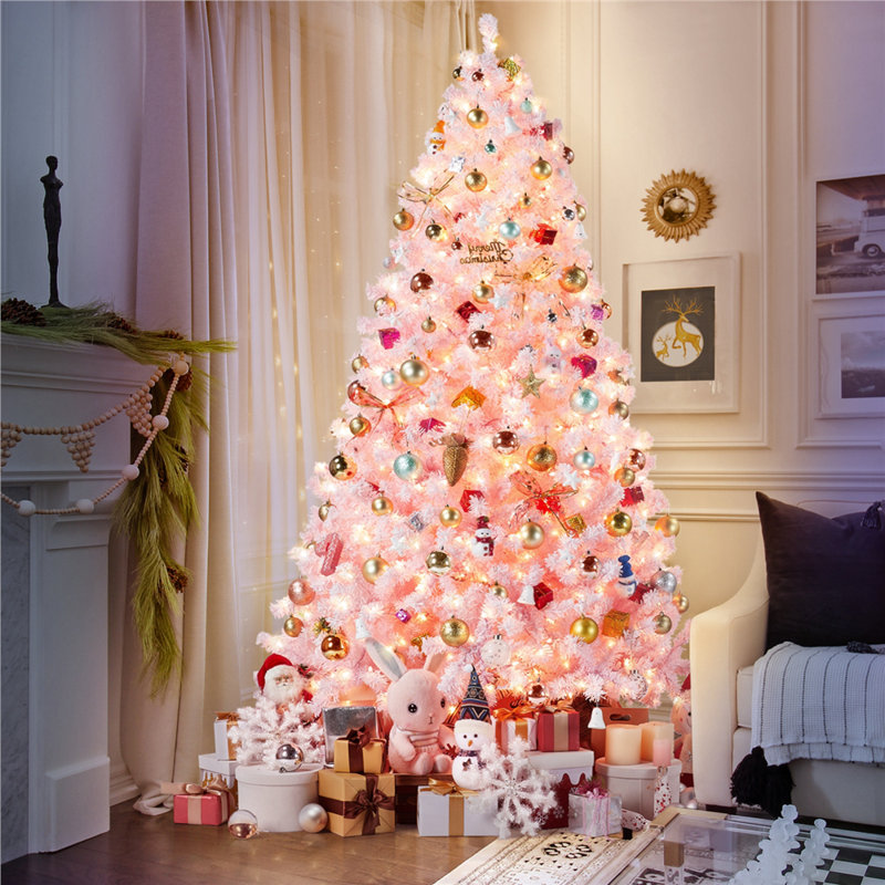 Pre-lit Flocked Artificial Christmas Tree with Foldable Stand, 7.5'