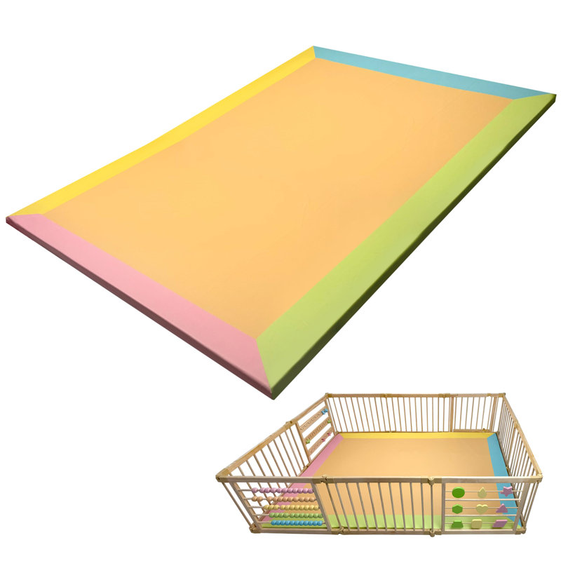 ZETY Tapis de jeu de 91 po x 61 po avec housse amovible en similicuir pour parc de bébé beige, H 1,5 po x L 91 po x l 61 po