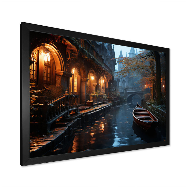 Impression sur toile, "Yellow Canal Atmospheric Passage II", H 12 po x l 20 po x P 1 po, Cadre photo noir