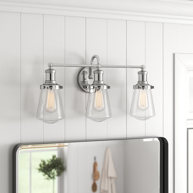 Claremore 22.63'' W 3-Light Steel and Glass Vanity Light With Oval Shape, Chrome