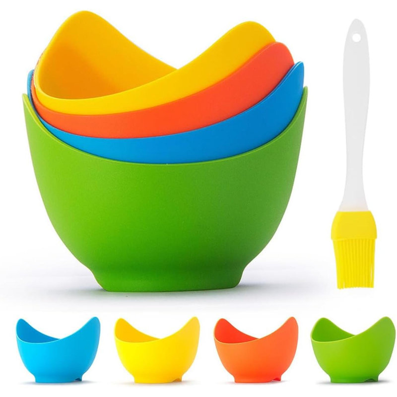 Contenant à œuf en silicone avec support à anneaux Contenant à œuf antiadhésif pour friteuse à air comprimé sans BPA avec brosse à huile supplémentaire