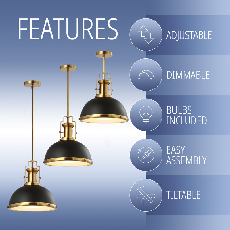 Staub 1-Light Modern Industrial Metal LED Dome Pendant, Brass Gold/Black, 13.5" H x 13" W x 13" D