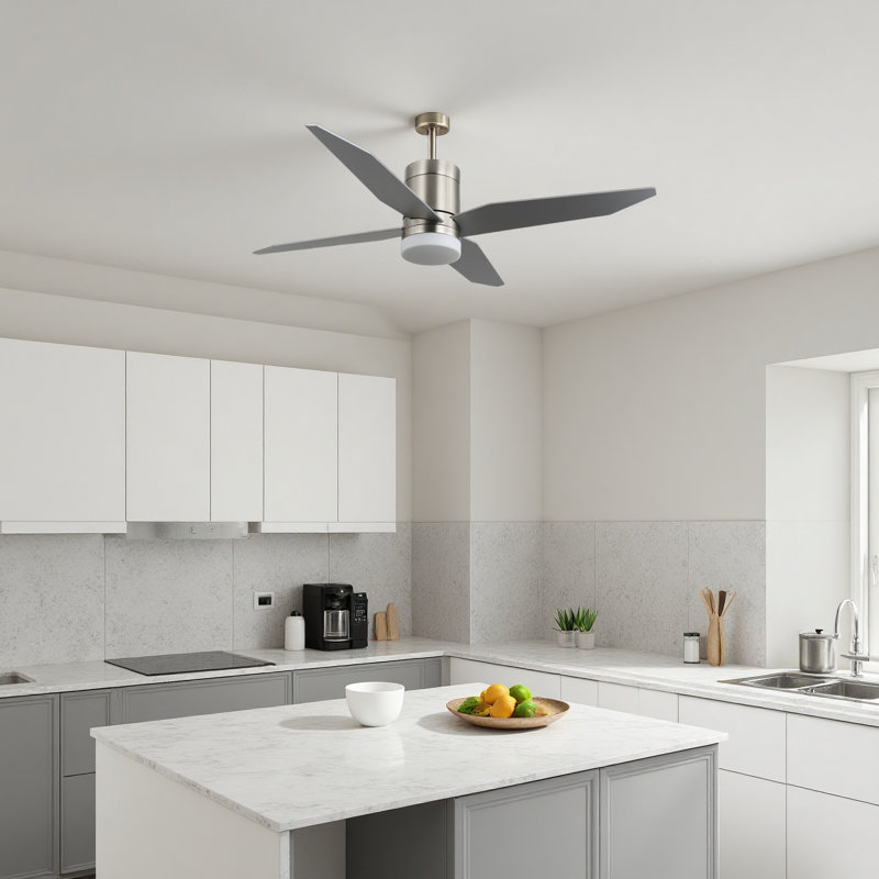 Ventilateur de plafond encastré 52 po avec moteur CC réversible, lumière DEL 3 couleurs et télécommande, 4 pales en bois