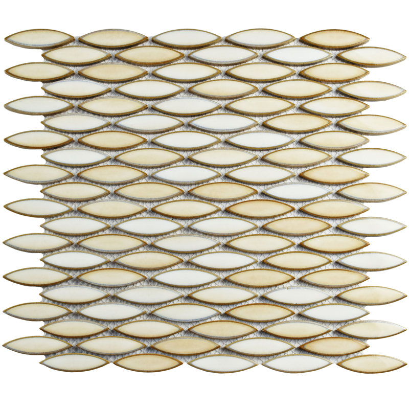 Pescado 1" x 2" Porcelain Novelty Mosaic Wall & Floor Tile, Glossy Cream/Beige