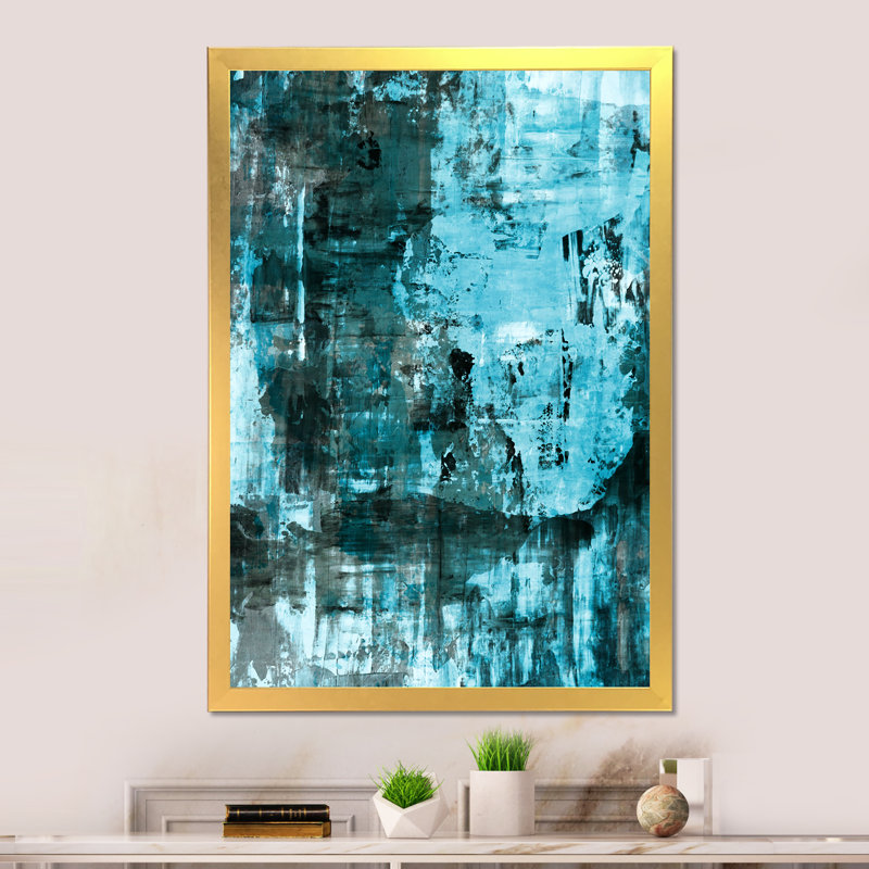 Art abstrait bleu, art abstrait bleu, Encadrement doré