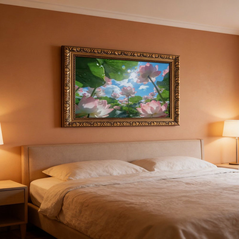 Fleurs de lotus rose - cadre mural rétro - cadre décoratif doré pour art, L 20 po x l 30 po