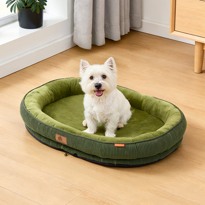Corduroy Pet Bed, Green, Medium (12.5cm H x 60cm W x 50cm D)